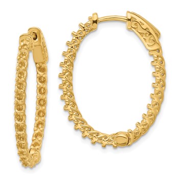 14k (Holds 46-2.3mm Round) Oval In/Out Hoop with Safety Clasp Earring Mountings