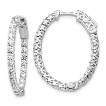 14k White Gold (Holds 46-2.3mm Round) Oval In/Out Hoop with Safety Clasp Earring Mountings