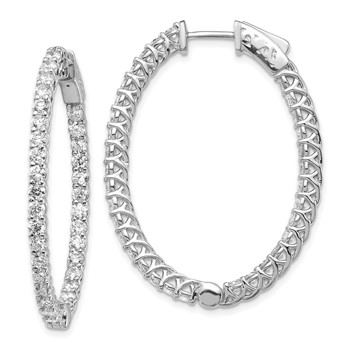 14k White Gold (Holds 66-2.0mm Round) Oval In/Out Hoop with Safety Clasp Earring Mountings