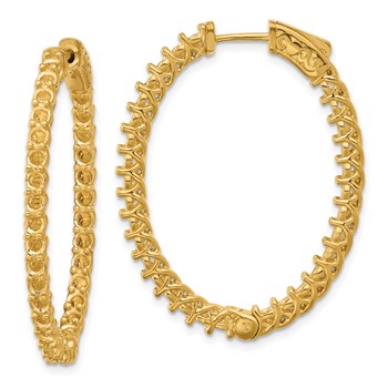 14k (Holds 64-2.6mm Round) Oval In/Out Hoop with Safety Clasp Earring Mountings