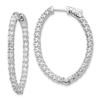14k White Gold (Holds 64-2.6mm Round) Oval In/Out Hoop with Safety Clasp Earring Mountings