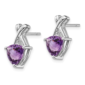 14k White Gold Amethyst and White Topaz Trillion Post Earrings — alternate view