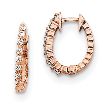 14k Rose Gold AAA Diamond Hinged Hoop Earrings