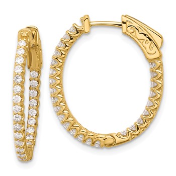 14K .78ct (Holds 52-1.5mm Round) In/Out Oval Hoop with Safety Clasp Earring Mountings