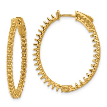 14K 2.3ct (Holds 66-2.0mm Round) In/Out Oval Hoop with Safety Clasp Earring Mountings