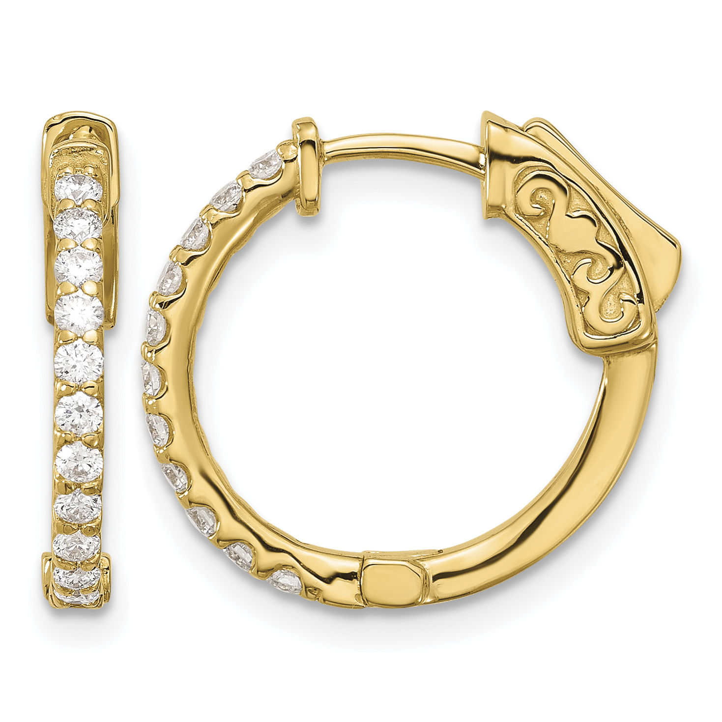 14K .44 carat Diamond Round Hoop w/Safety Clasp Earrings