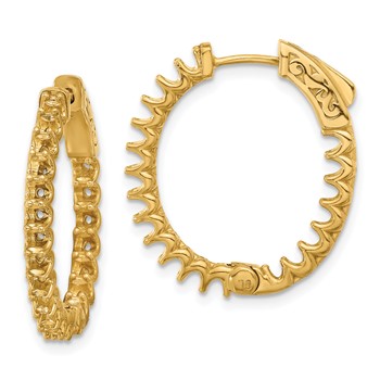 14K 2ct (Holds 40-2.3mm Round) In/Out Oval Hoop with Safety Clasp Earring Mountings