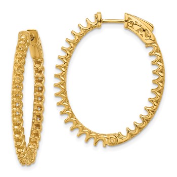 14K 2.9ct (Holds 58-2.3mm Round) In/Out Oval Hoop with Safety Clasp Earring Mountings