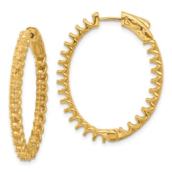 14K 3.1ct (Holds 52-2.5mm Round) In/Out Oval Hoop with Safety Clasp Earring Mountings