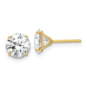14k Polished 7.00mm Round CZ Stud Post Earrings