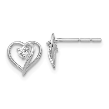 14k White Gold Holds 2-1.7mm Diamond Heart Post Earring Mountings