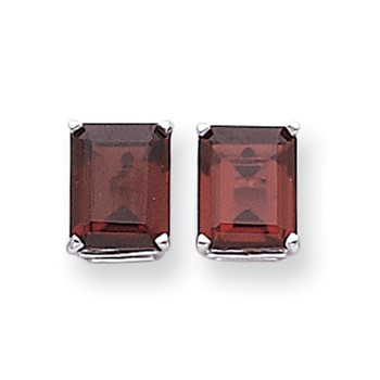 14k White Gold 10x8mm Emerald Cut Rhodolite Garnet earring