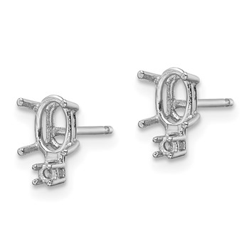 14k White Gold 6x4 Oval and Diamond Post Earring Mountings — alternate view