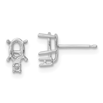 14k White Gold 6x4 Oval and Diamond Post Earring Mountings
