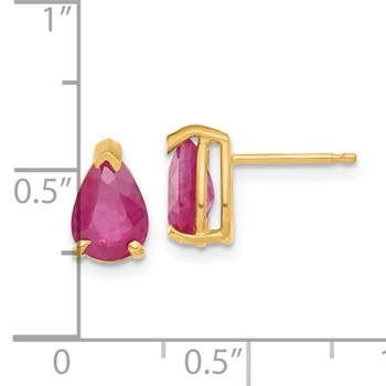 14k Yellow Gold 8x5mm Pear Ruby Stud Earrings — alternate view