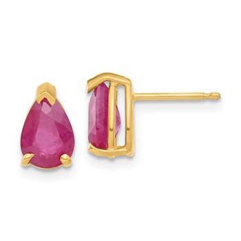 14k Yellow Gold 8x5mm Pear Ruby Stud Earrings