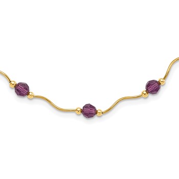 14k Purple Crystal Bead w/ 2 in Extension Necklace