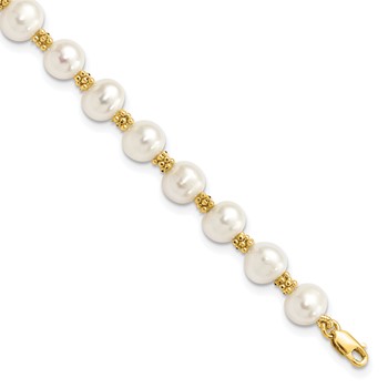 14k 6-7mm White Round Freshwater Cultured Pearl 7.25 inch Bracelet