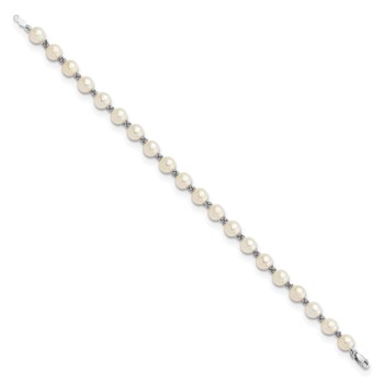 14k White Gold 6-7mm White Semi-round Freshwater Cultured Pearl Bracelet — alternate view