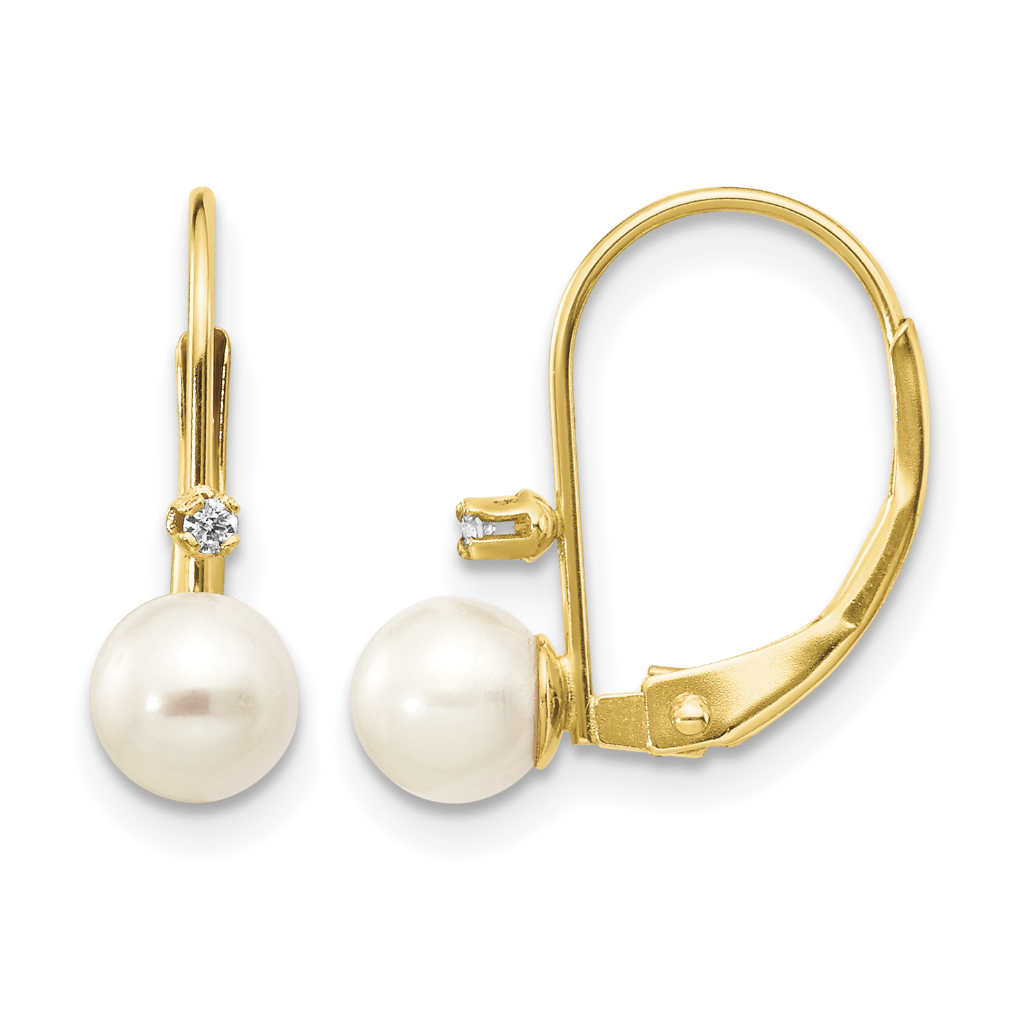 Diamond 5- Round Freshwater Cultured Pearl Earrings 14k Yellow Gold 16x6mm main product image