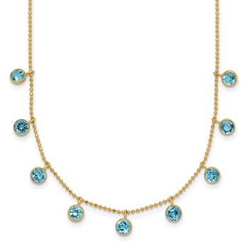 14k Blue Topaz Dangles 16 inch Necklace Plus 2 inch Extender