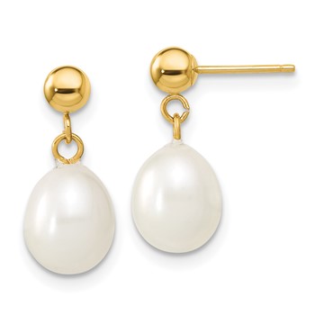 14k 7-8mm White Rice Freshwater Cultured Pearl 18 inch Necklace and Post Earring Set — alternate view