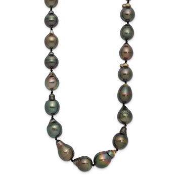 14k White Gold 8-11mm Black Baroque Tahitian Saltwater Cultured Pearl Graduated 18 inch Necklace — alternate view