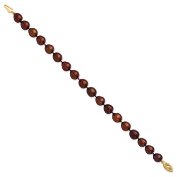14k 7-8mm Brown Rice Freshwater Cultured Pearl 7.25 inch Bracelet — alternate view