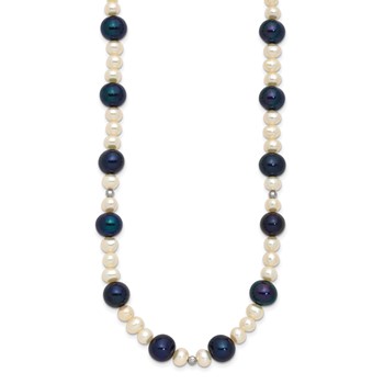 14k White Gold Black and White Semi-Round Freshwater Cultured and Mirror Bead 18 inch Necklace — alternate view