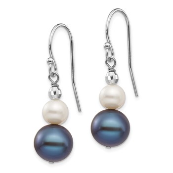 14k White Gold 6-9mm Black and White Semi-round Freshwater Cultured Pearl Graduated Dangle Earrings — alternate view