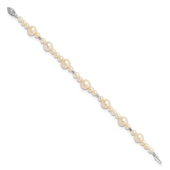 14k White Gold 5-9mm White Near-Round Freshwater Cultured Pearl Beaded 7.5 inch Bracelet — alternate view