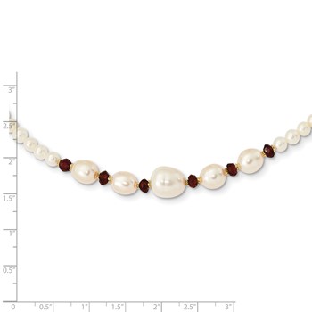 14k White Semi-Round Freshwater Cultured Pearl and Faceted 4.0GA Garnet Bead 18 inch Necklace — alternate view