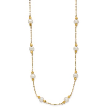 14k 5-6mm White Near-Round Freshwater Cultured Pearl Beaded 12-Station 18 inch Necklace — alternate view