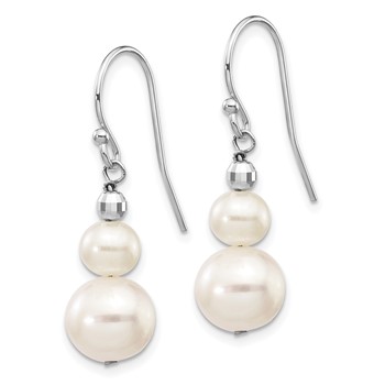 14k White Gold 6-9mm White Semi-round Freshwater Cultured Pearl Graduated Dangle Earrings — alternate view