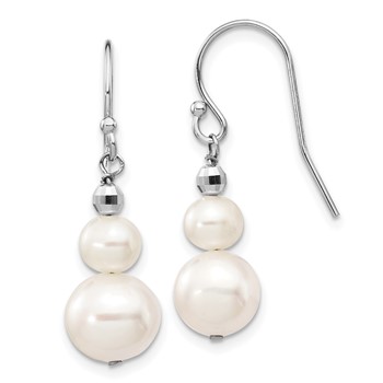 14k White Gold 6-9mm White Semi-round Freshwater Cultured Pearl Graduated Dangle Earrings
