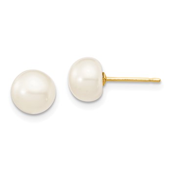 14k 6-7mm White Round Freshwater Cultured Pearl 7.25 inch with 1 Extender Bracelet/18 inch with 2 inch Extender Necklace/Button Earrings Set — alternate view