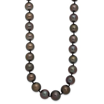 14k White Gold 9-12mm Black Semi-Round Tahitian Saltwater Cultured Pearl Graduated 19 inch Necklace — alternate view