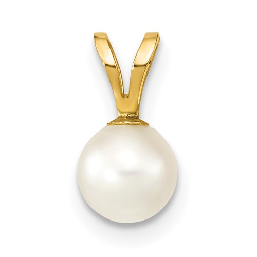 14k Gold 5-6mm Round White Saltwater Akoya Cultured Pearl Pendant
