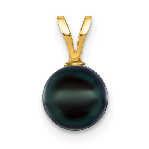 14k Gold 7-8mm Black Saltwater Akoya Cultured Pearl Pendant