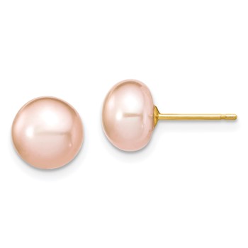 14k 7-8mm Pink Near-Round Freshwater Cultured Pearl 18 inch Necklace and Button Earring Set — alternate view