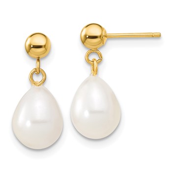 14k 7-8mm White Rice Freshwater Cultured Pearl 18 inch Necklace and Bead Post Dangle Earring Set — alternate view