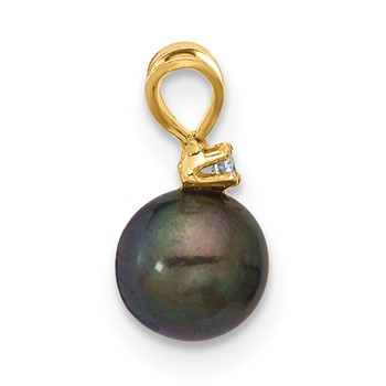 14k 5-6mm Black Round Freshwater Cultured Pearl and .01 Carat Diamond Pendant — alternate view