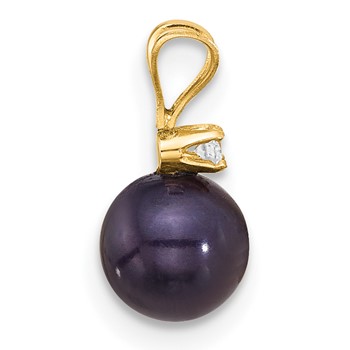 14k 6-7mm Black Round Freshwater Cultured Pearl and .03 Carat Diamond Pendant — alternate view