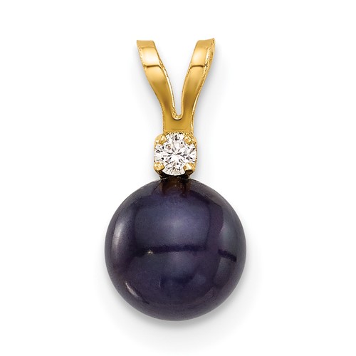 14K 6-7mm Round Black FWC Pearl and .03ct Diamond Pendant