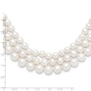 14k 8-9mm White Near-Round Freshwater Cultured Pearl 3-Strand 16 inch Necklace — alternate view