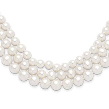 14k 8-9mm White Near-Round Freshwater Cultured Pearl 3-Strand 16 inch Necklace
