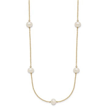 14k 7-8mm White Near-Round Freshwater Cultured Pearl 7-Station 16 inch Necklace — alternate view