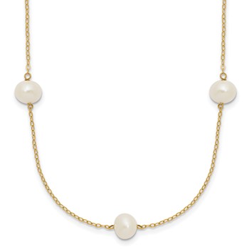 14k 7-8mm White Near-Round Freshwater Cultured Pearl 7-Station 16 inch Necklace