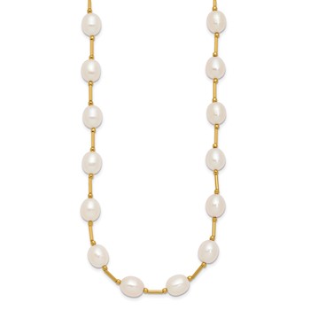 14k 7-8mm White Rice Freshwater Cultured Pearl Beaded 18 inch Necklace — alternate view