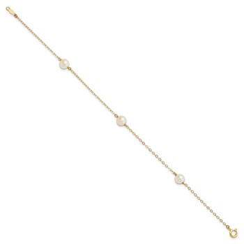 10k 5-6mm White Near-Round Freshwater Cultured Pearl 3-Station 7.25 inch Bracelet — alternate view